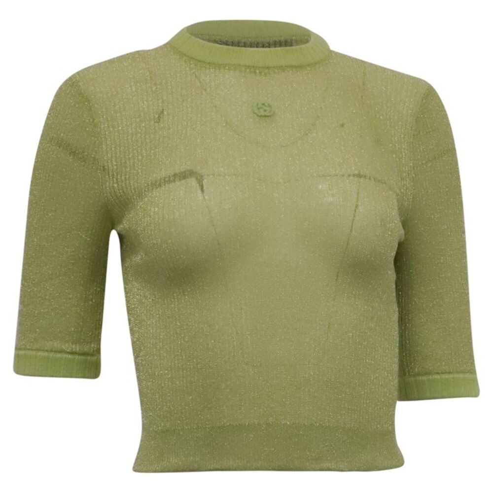 Gucci Crew Neck Cropped Sweater in Green Cashmere